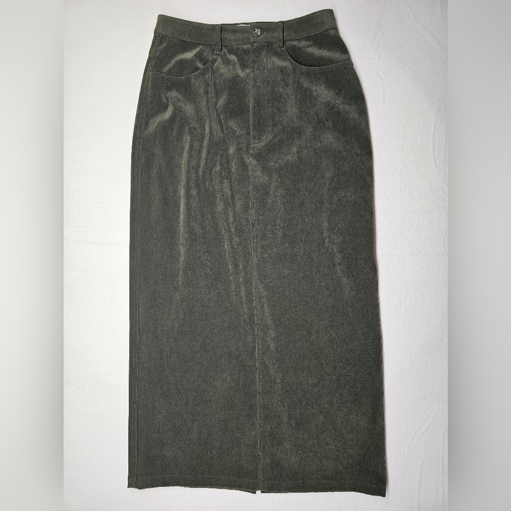 Talbots Stretch Maxi Skirt Brushed Polyester Spandex Hunter Green Slit Pocket‎